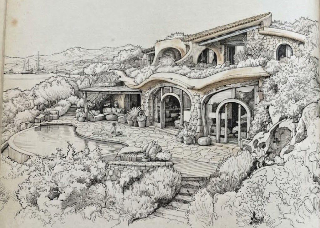 Schizzo Architettonico Jacques Couëlle — Villa Scultorea nel Granito